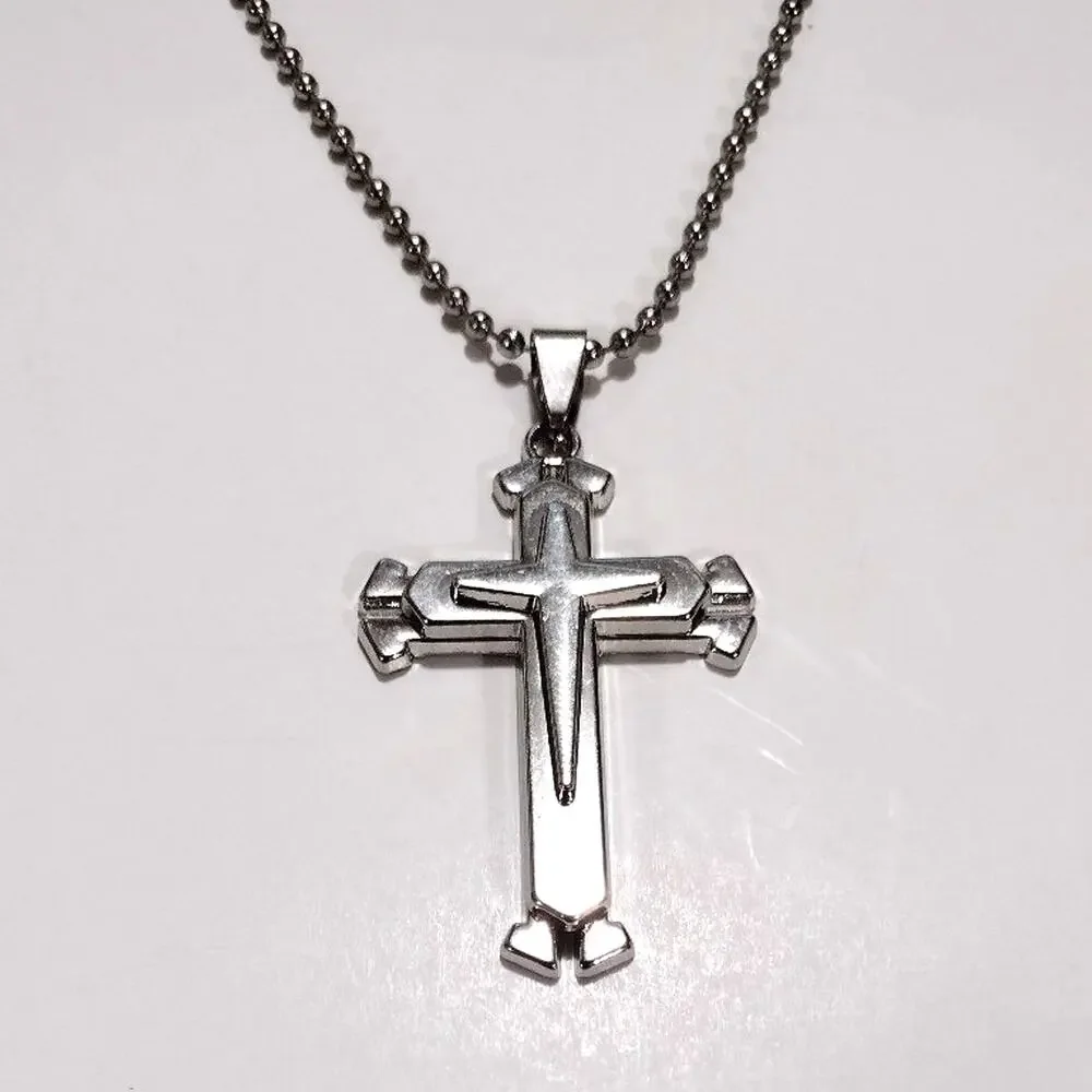 Silver Cross Christian Necklace Layered Trinity Christmas Birthday Gift - NEW!!!